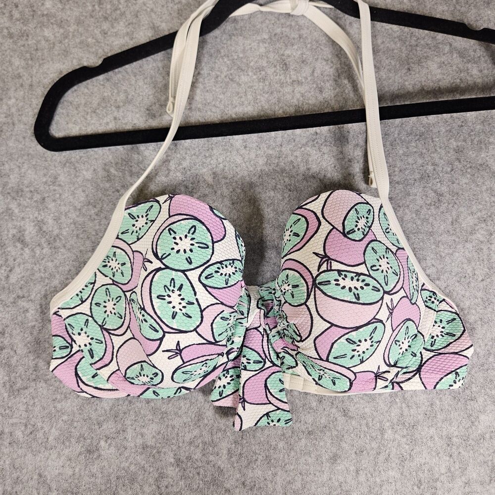 Aerie Womens Blakely Kiwi Print Halter Bikini Top Summer Beach Swim‎ Size 36D